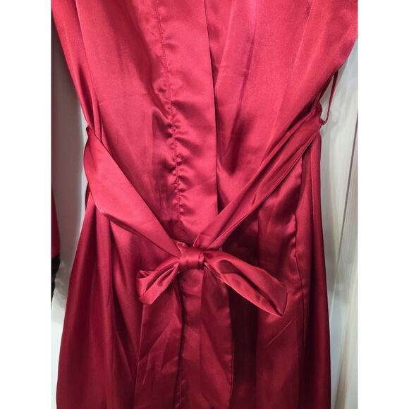 Fredericks of Hollywood Red Satin Lace Sleeves Full Length Robe, Size Medium - Picture 6 of 15